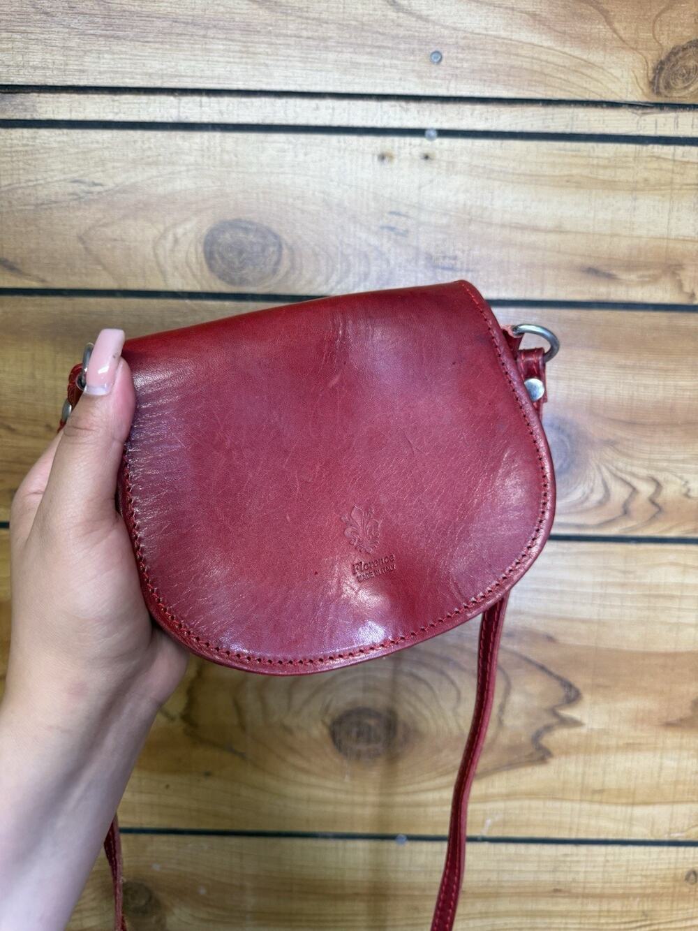Florence Italy Leather Crossbody Purse Red Real Leather , Old Florence